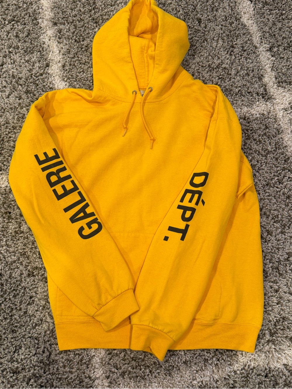 Gallery Dept Yellow Hoodie with Black Sleeve Graphics